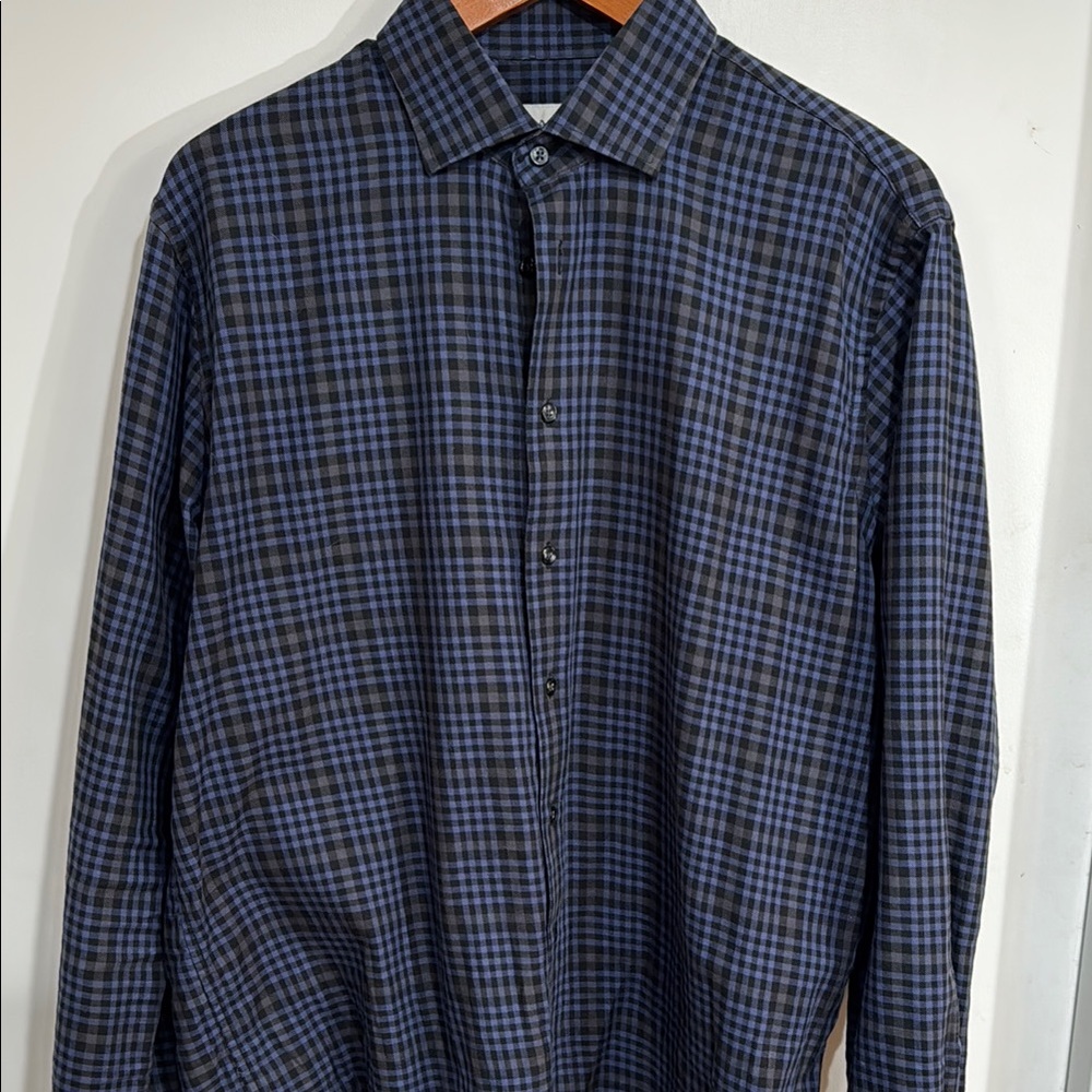 Aqua Toscano Men’s Blue and Tan Check Shirt Size L